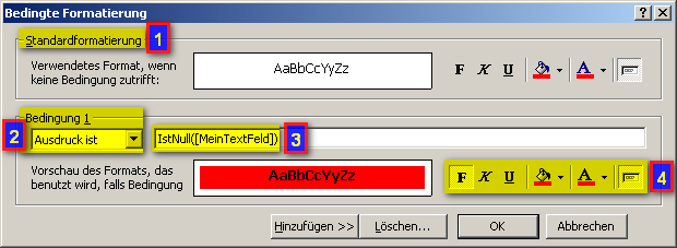 Einstellmöglichkeiten bei der bedingten Formatierung